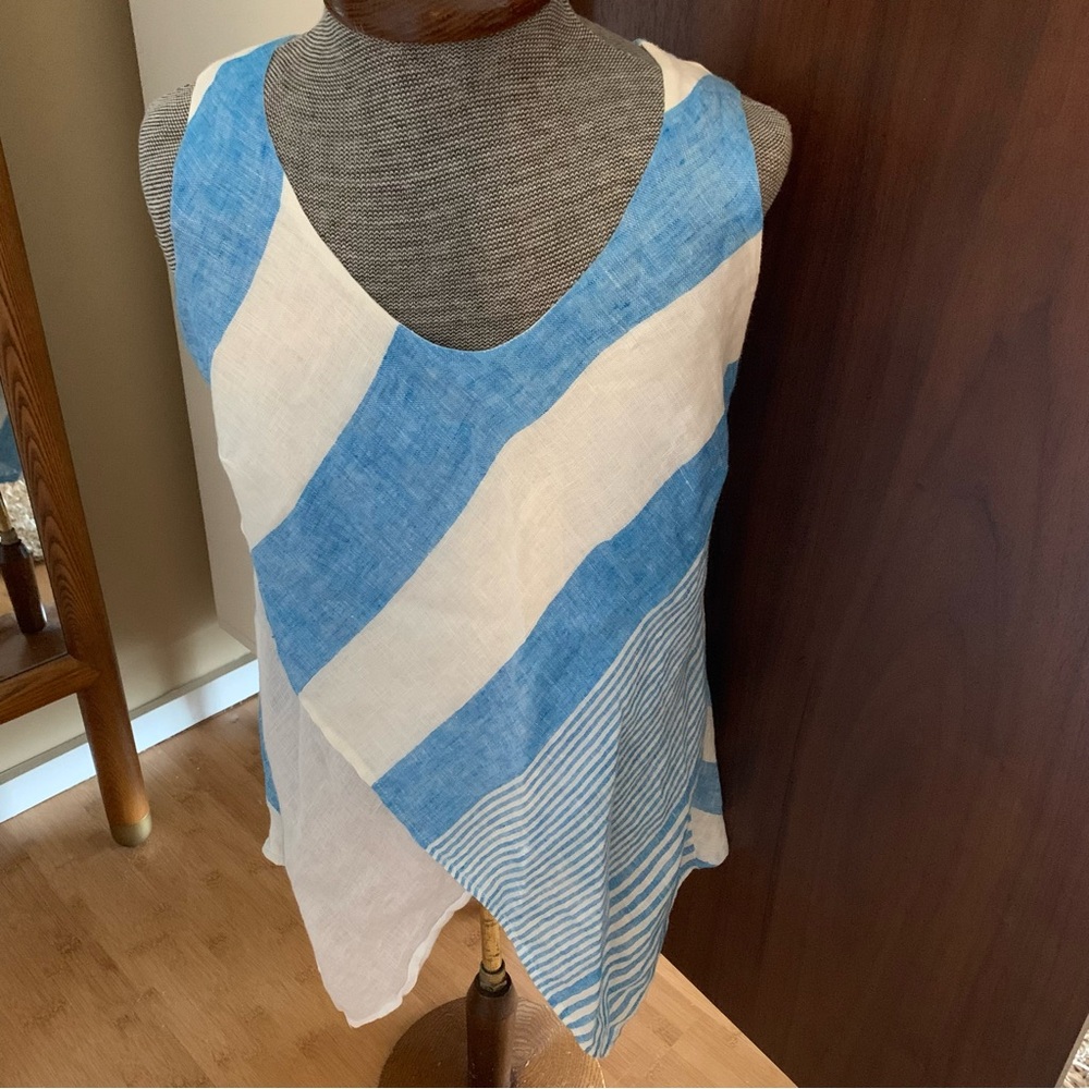 Luisa Positano Linen Tank Top Blue White Stripe - like new